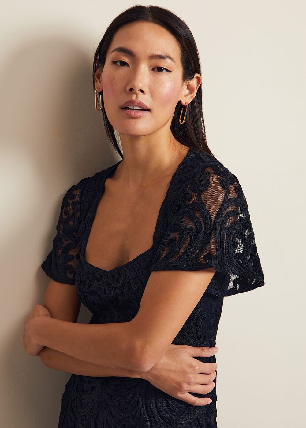 Matilda Tapework Midi Dress - Navy