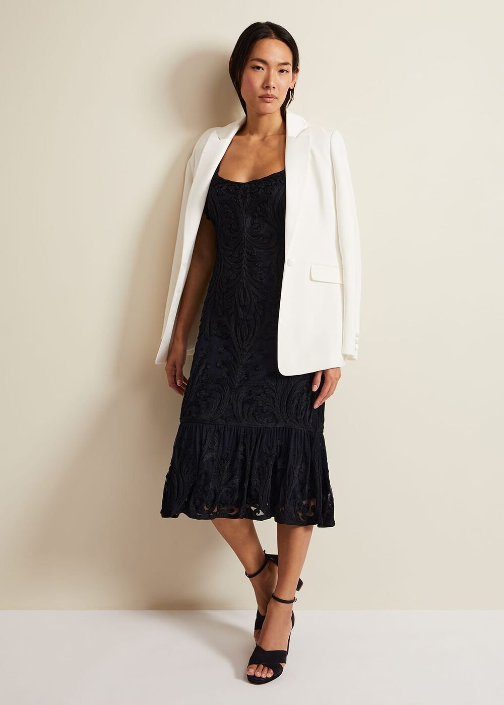 Matilda Tapework Midi Dress - Navy