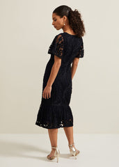 Petite Matilda Tapework Midi Dress - Navy