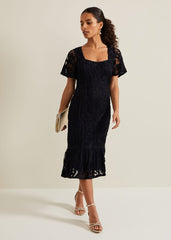 Petite Matilda Tapework Midi Dress - Navy