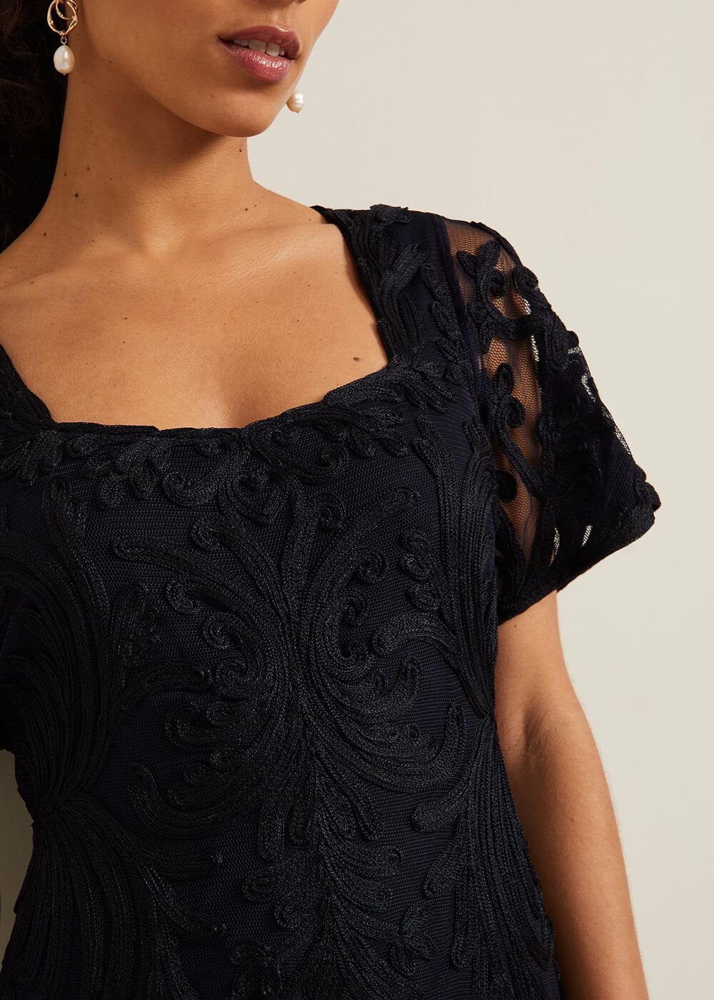 Petite Matilda Tapework Midi Dress - Navy