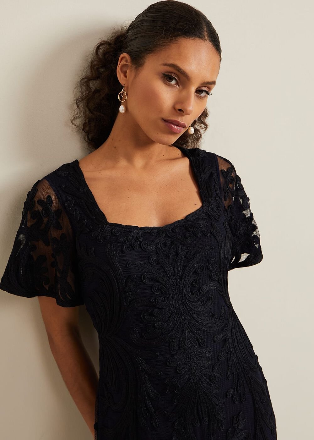 Petite Matilda Tapework Midi Dress - Navy