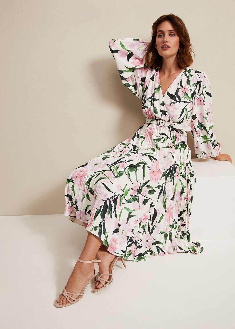 Penny Floral Pleat Midi Dress - Multi-Coloured