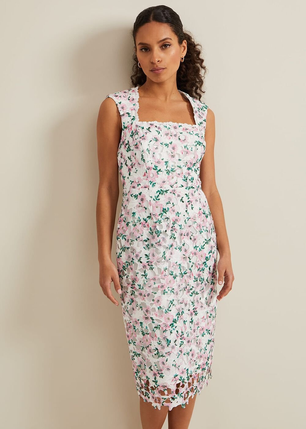 Petite Diana Floral Lace Midi Dress - Multi-Coloured