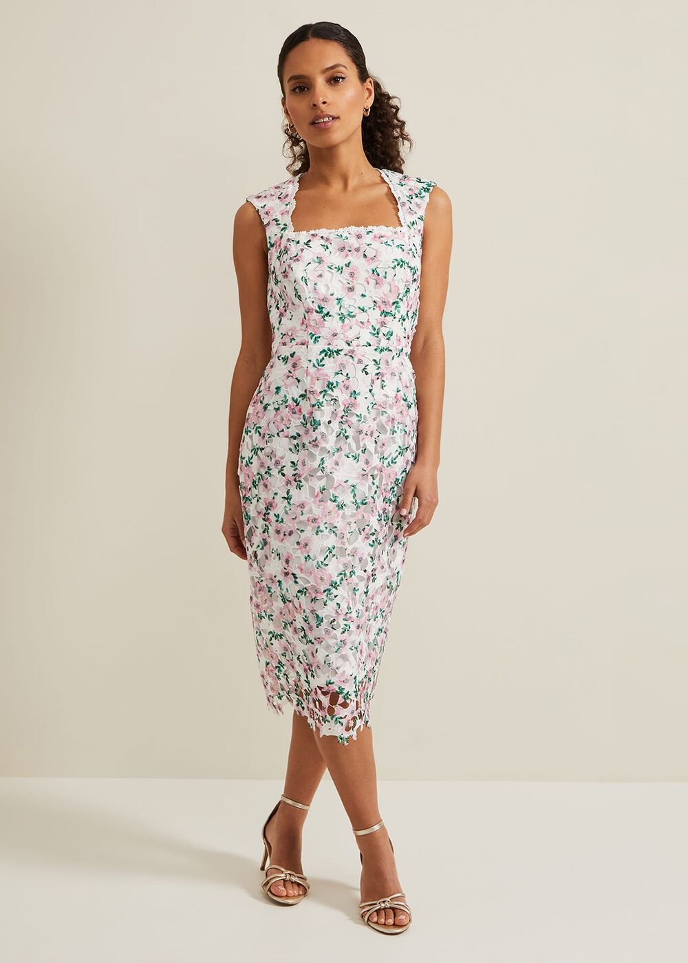 Petite Diana Floral Lace Midi Dress - Multi-Coloured