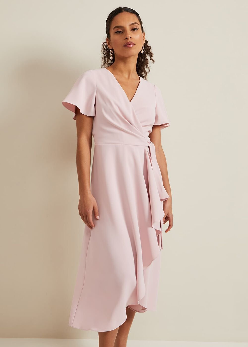 Petite Julissa Frill Wrap Dress - Antique Rose