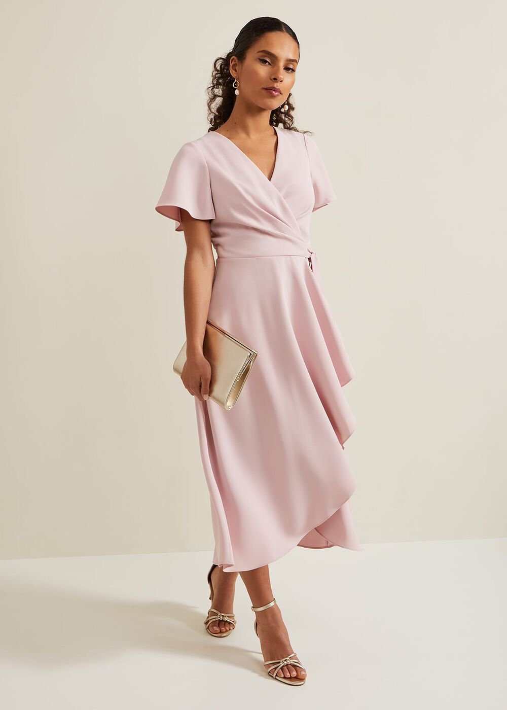 Petite Julissa Frill Wrap Dress - Antique Rose