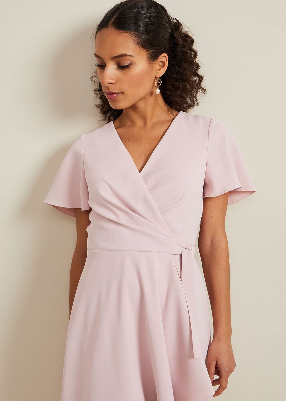 Petite Julissa Frill Wrap Dress - Antique Rose