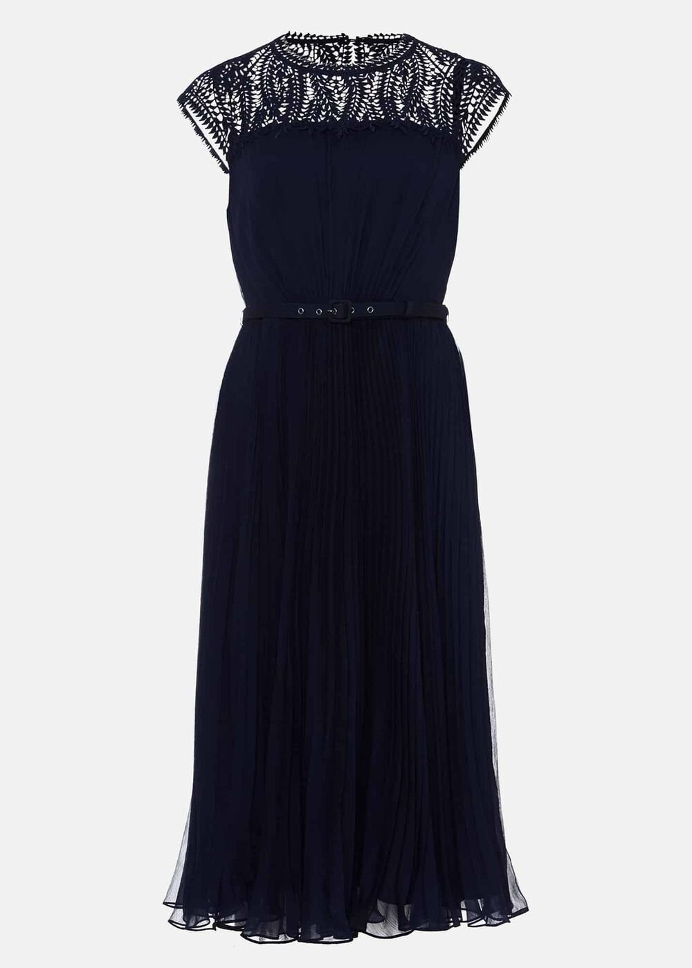 Makaela Pleat Embroidered Dress - Navy