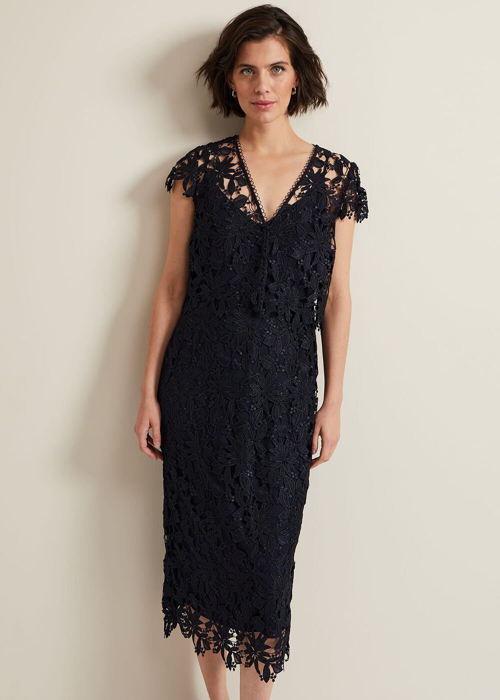 Meghan Lace Double Layer Dress - Navy