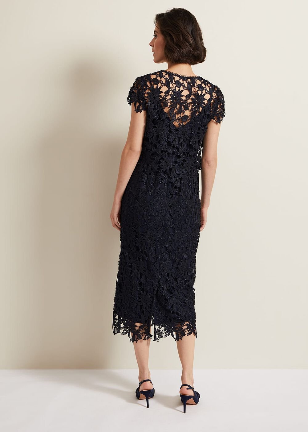 Meghan Lace Double Layer Dress - Navy
