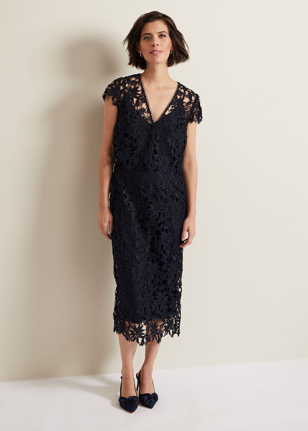 Meghan Lace Double Layer Dress - Navy