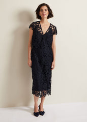 Meghan Lace Double Layer Dress - Navy