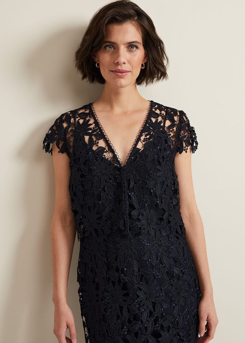 Meghan Lace Double Layer Dress - Navy