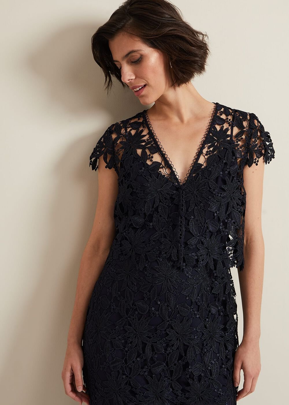 Meghan Lace Double Layer Dress - Navy