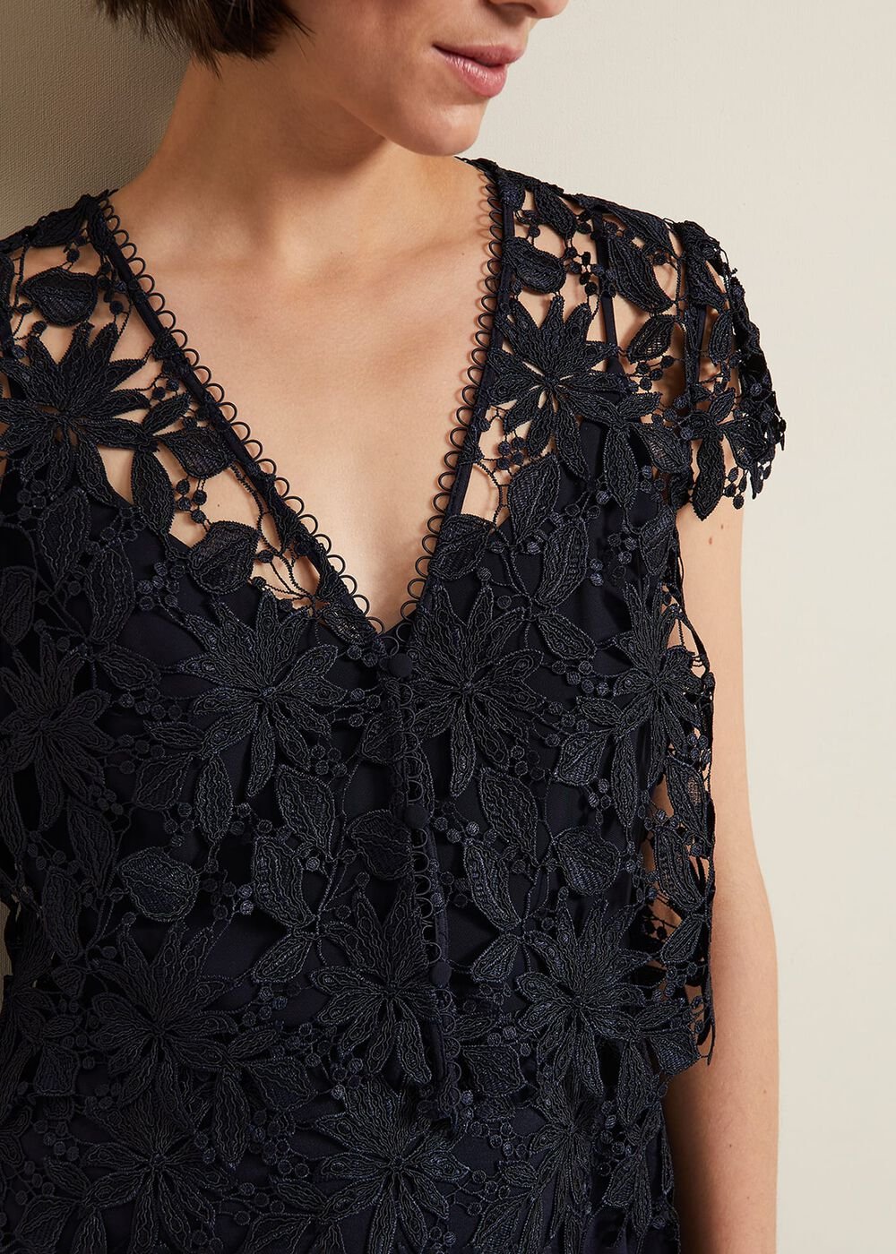 Meghan Lace Double Layer Dress - Navy