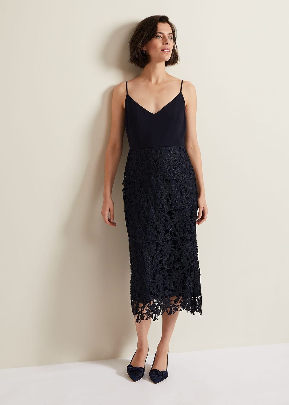 Meghan Lace Double Layer Dress - Navy