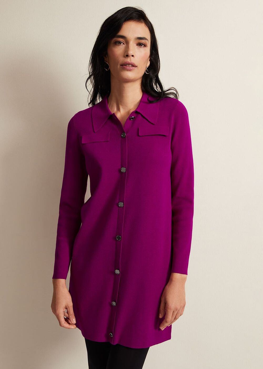 Azealia Fine Knit Tunic Mini Dress - Purple