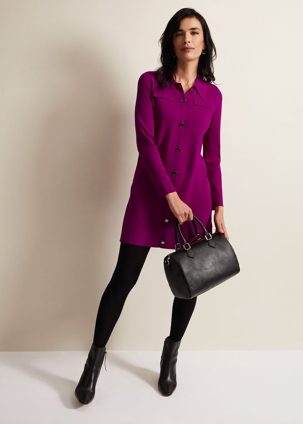 Azealia Fine Knit Tunic Mini Dress - Purple