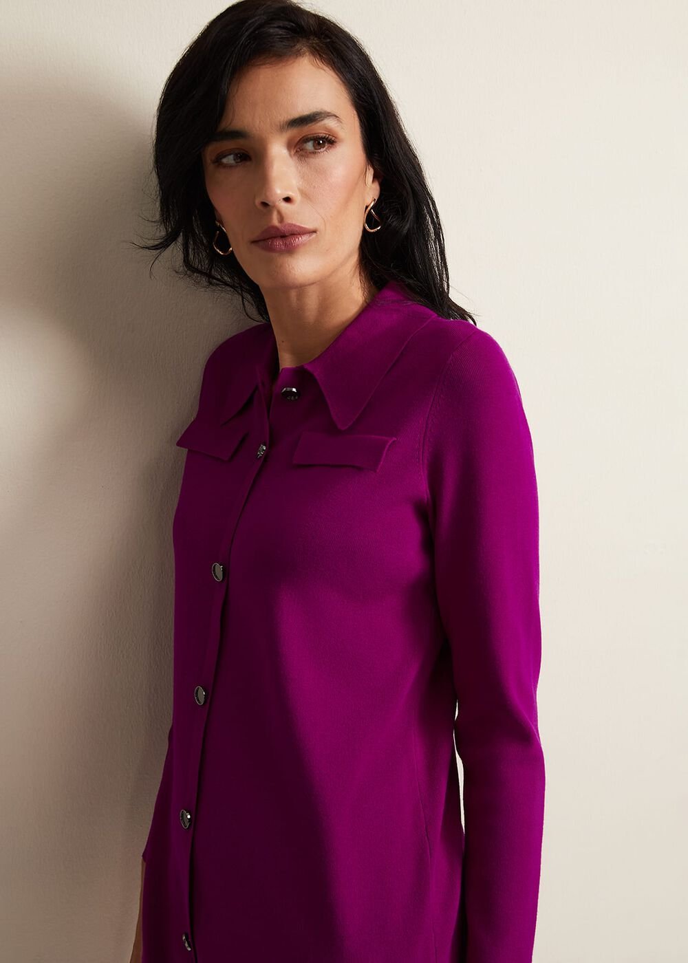 Azealia Fine Knit Tunic Mini Dress - Purple