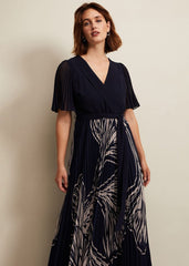 Abigail Printed Pleat Midaxi Dress - Multi-Coloured