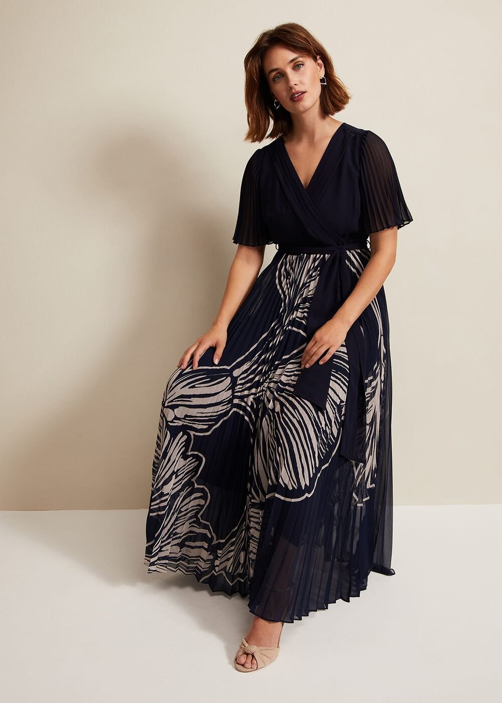 Abigail Printed Pleat Midaxi Dress - Multi-Coloured