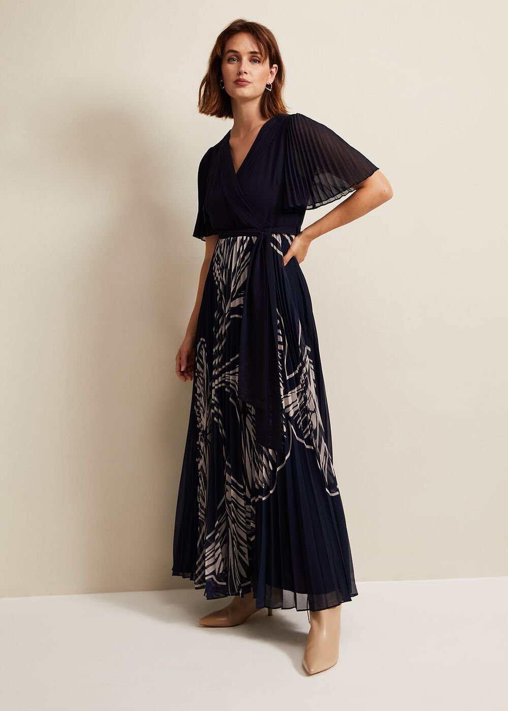 Abigail Printed Pleat Midaxi Dress - Multi-Coloured