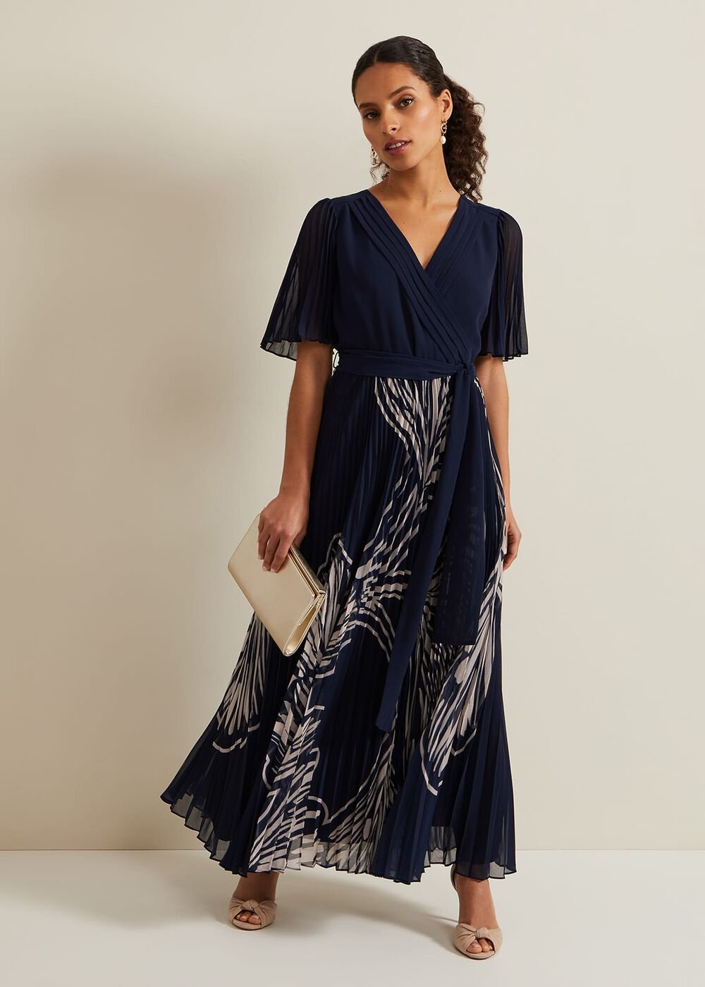Petite Abigail Printed Pleat Midaxi Dress - Multi-Coloured
