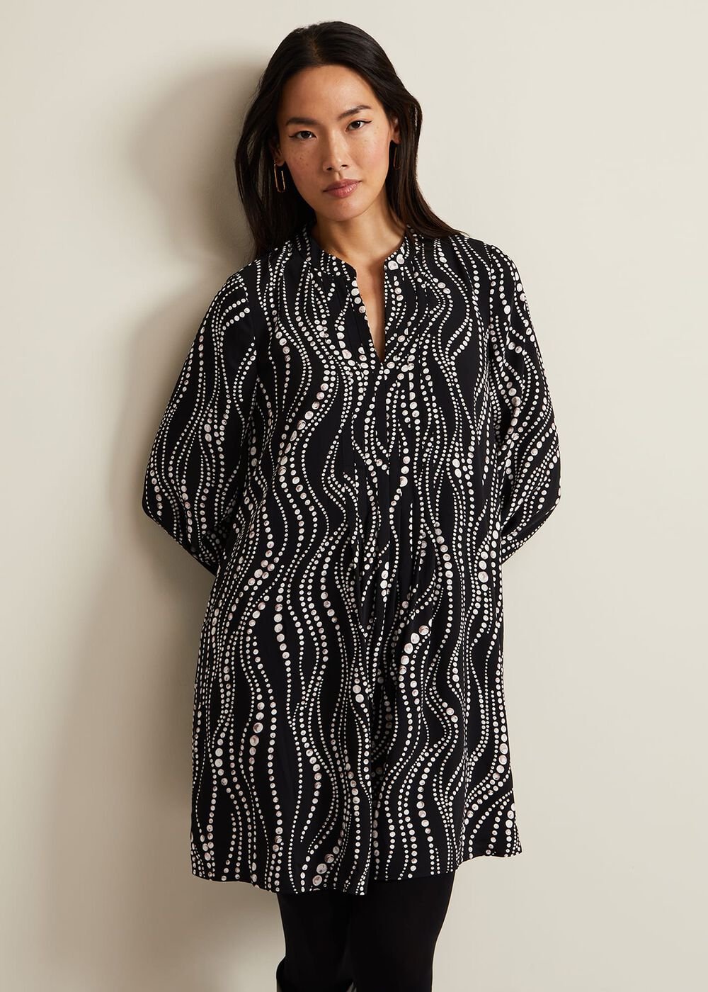 Patsy Pearl Swing Mini Dress - Black/Ivory