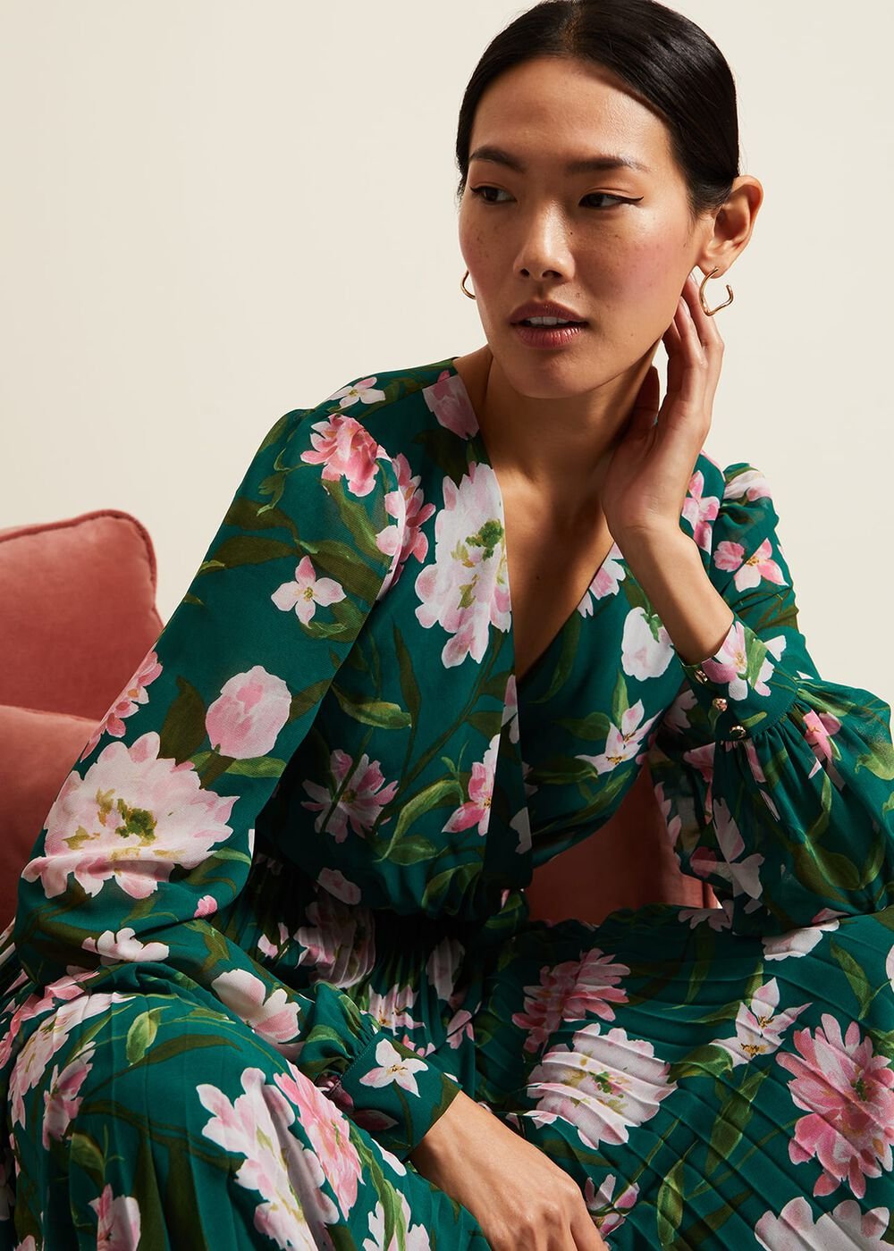 Rosa Floral Pleat Maxi Dress - Multi-Coloured