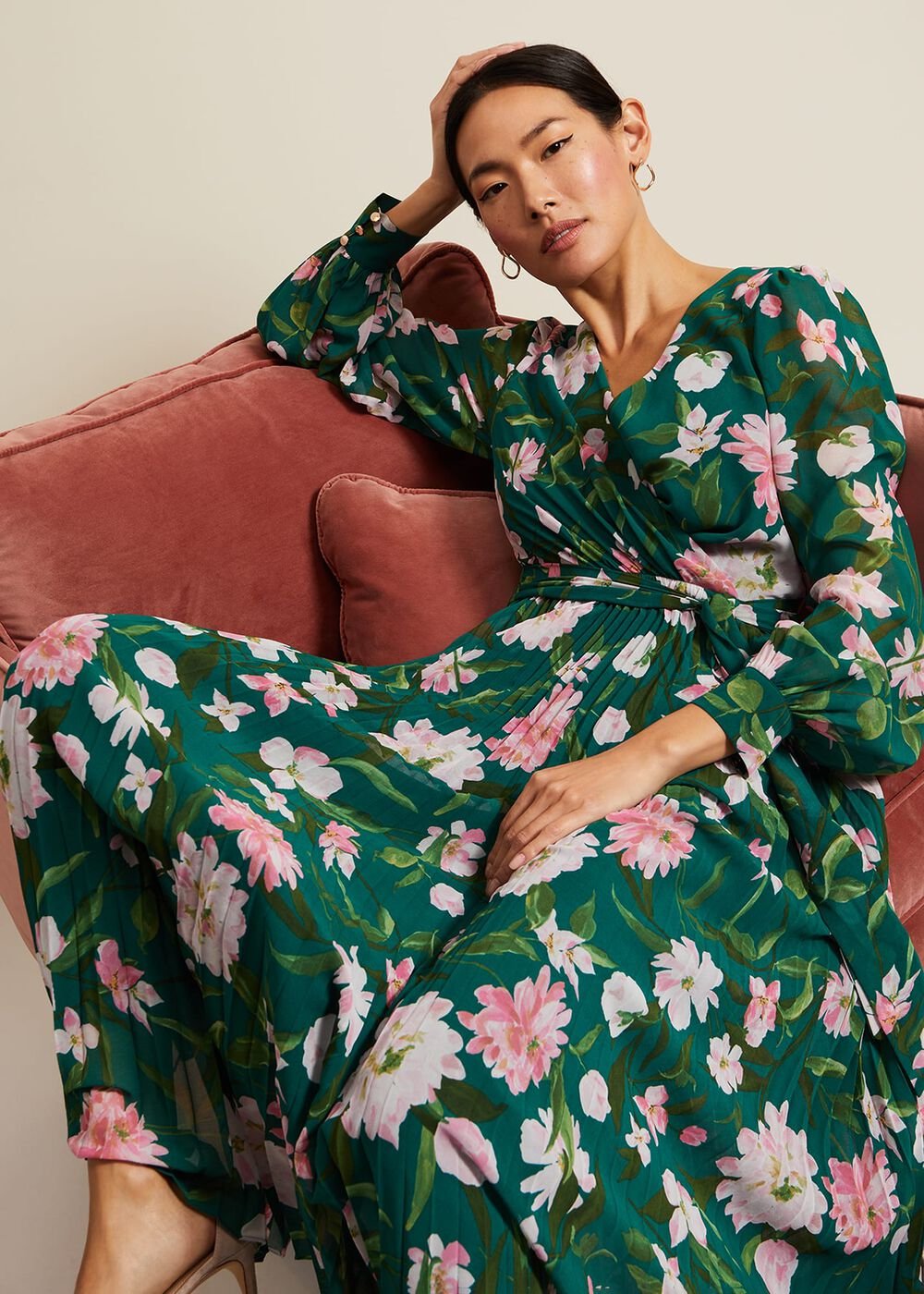 Rosa Floral Pleat Maxi Dress - Multi-Coloured