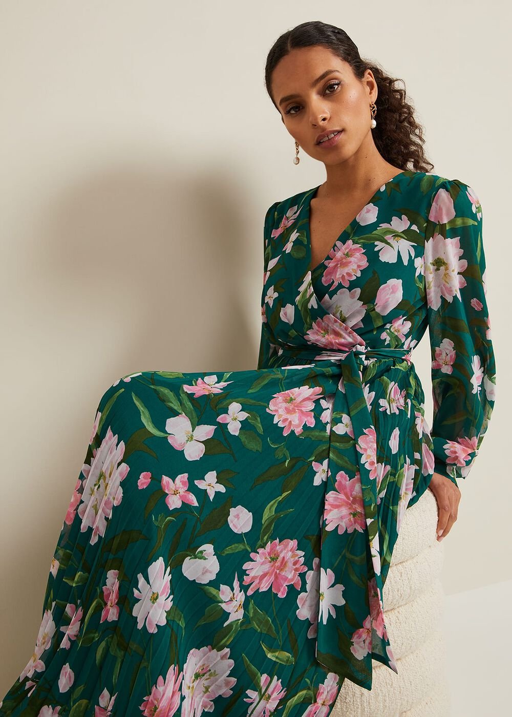 Petite Rosa Floral Pleat Maxi Dress - Multi-Coloured