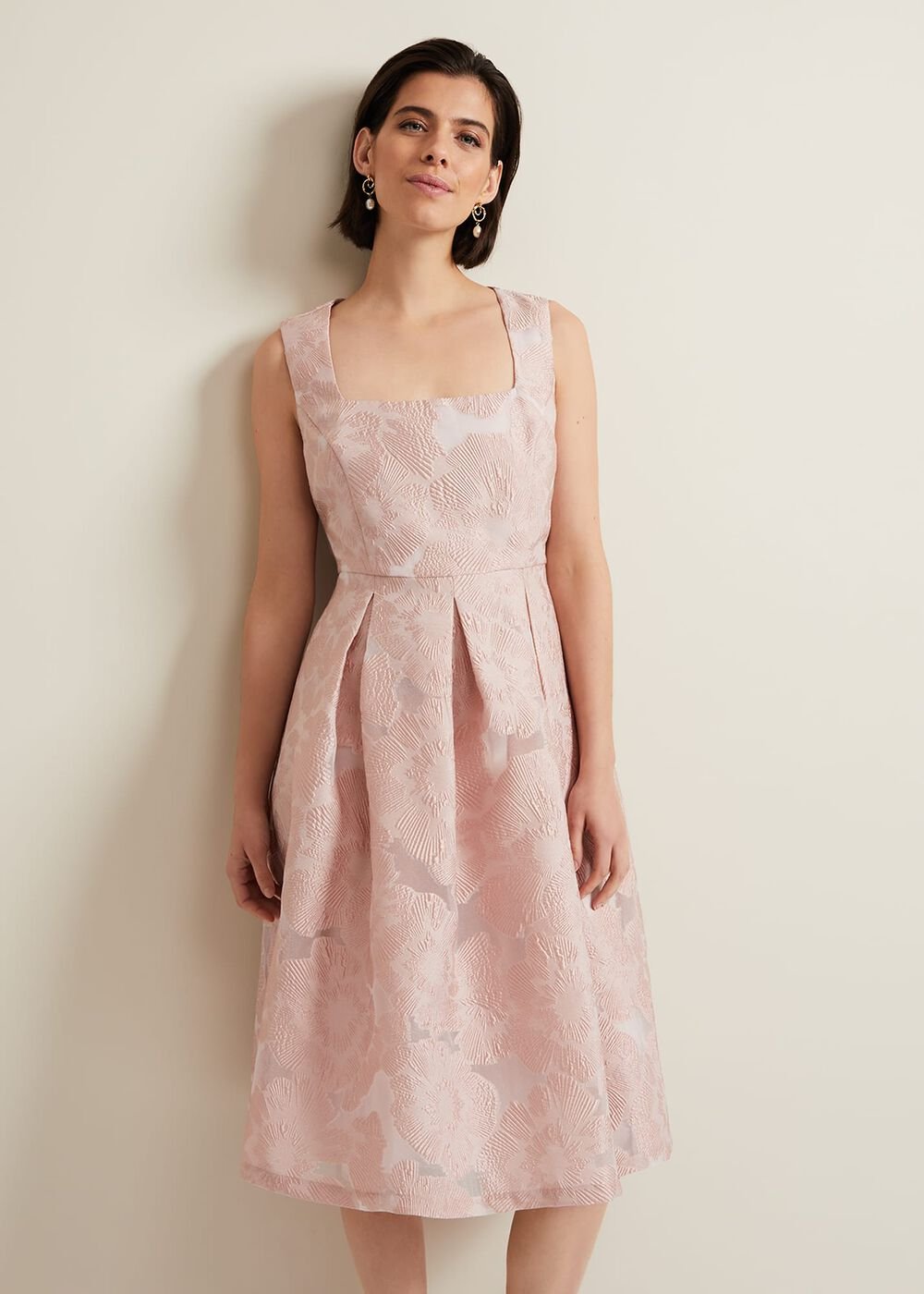 Jacesta Jacquard Fit And Flare Dress - Pale Pink