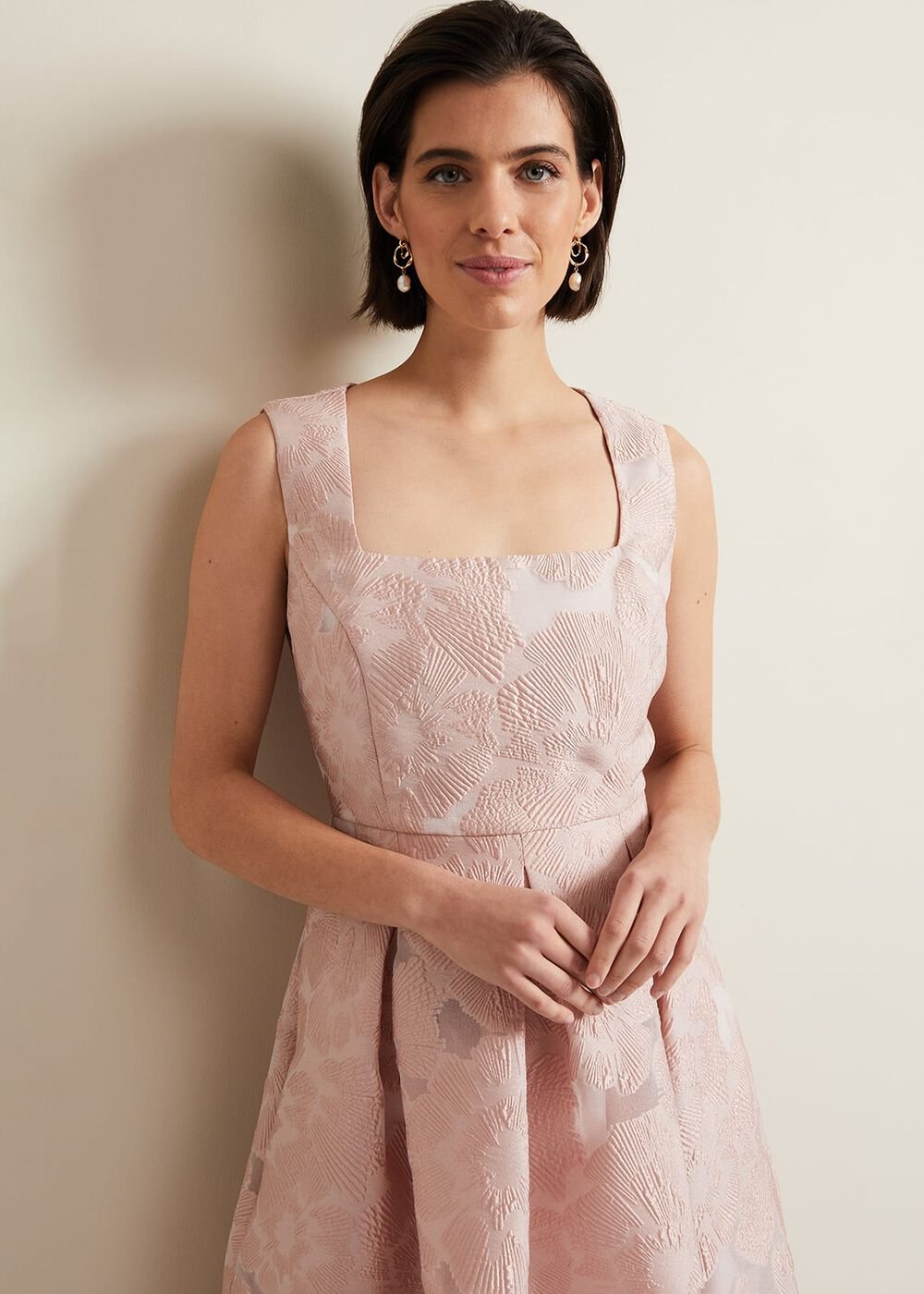 Jacesta Jacquard Fit And Flare Dress - Pale Pink
