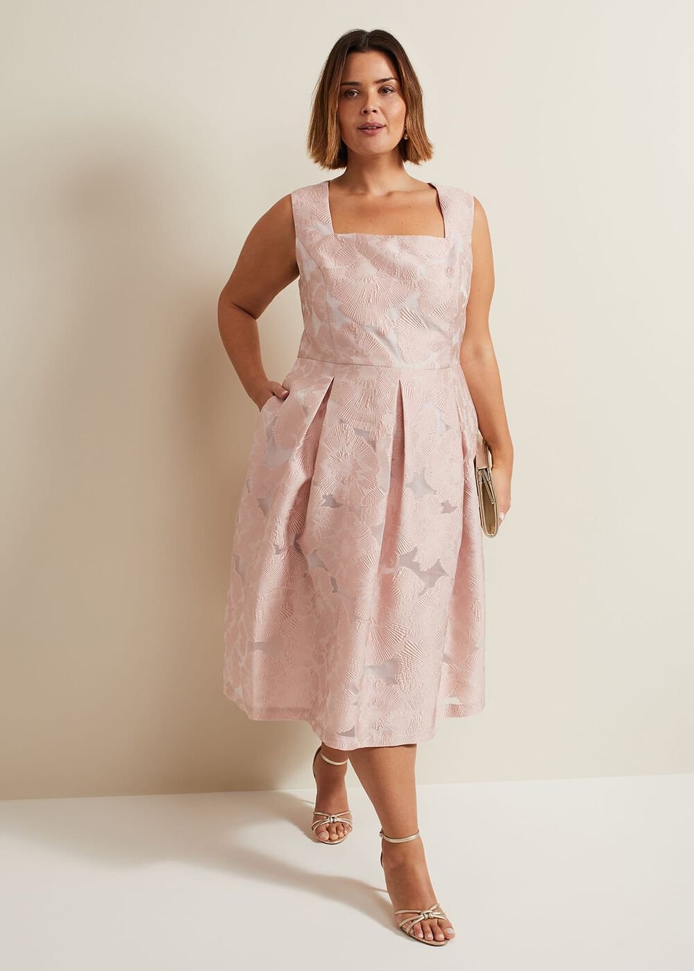 Jacesta Jacquard Fit And Flare Dress - Pale Pink
