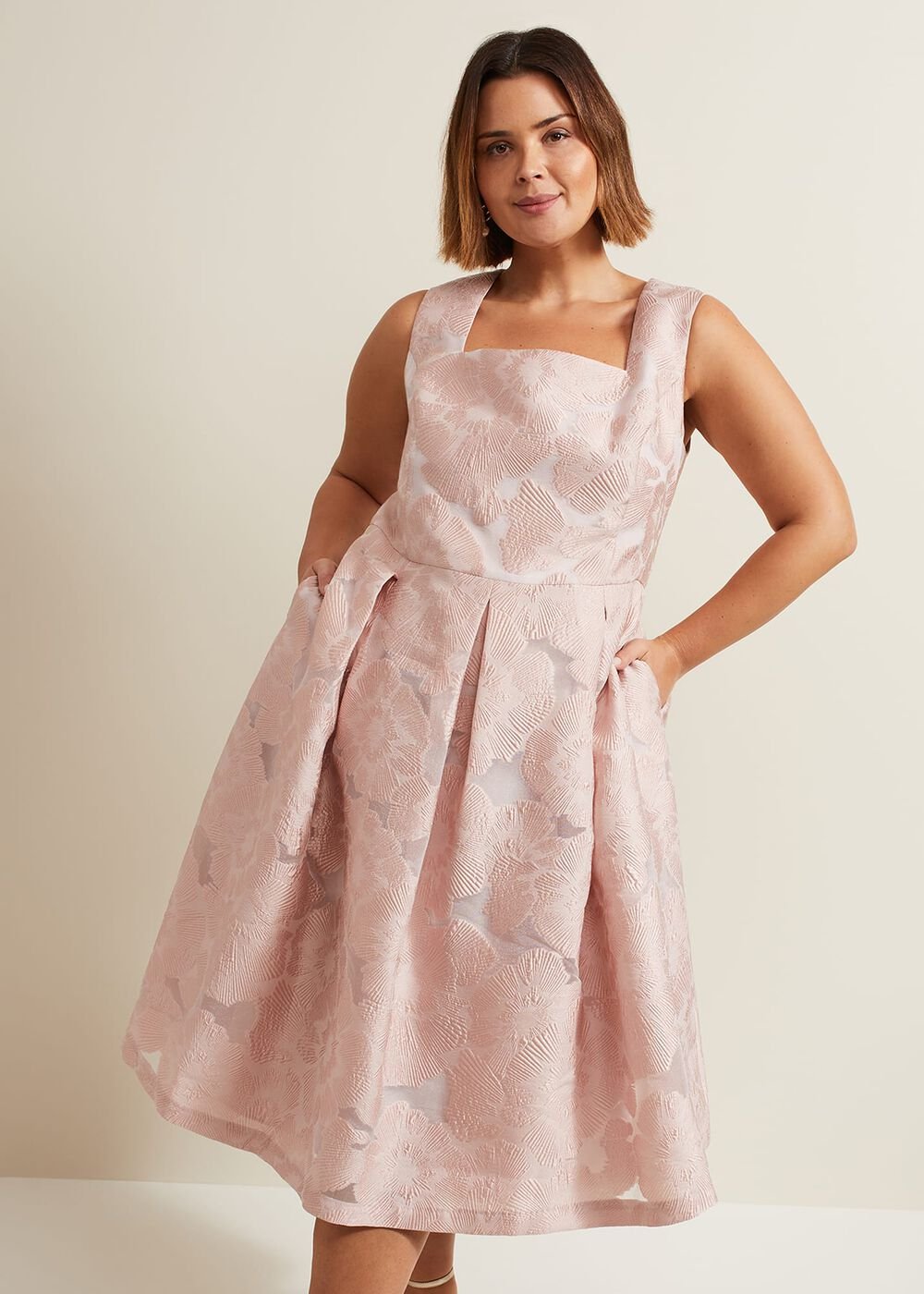 Jacesta Jacquard Fit And Flare Dress - Pale Pink