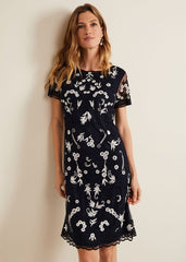 Florisa Embroidered Dress - Navy