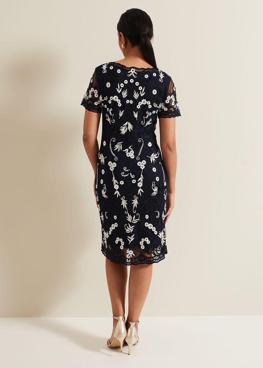 Petite Florisa Embroidered Dress - Navy
