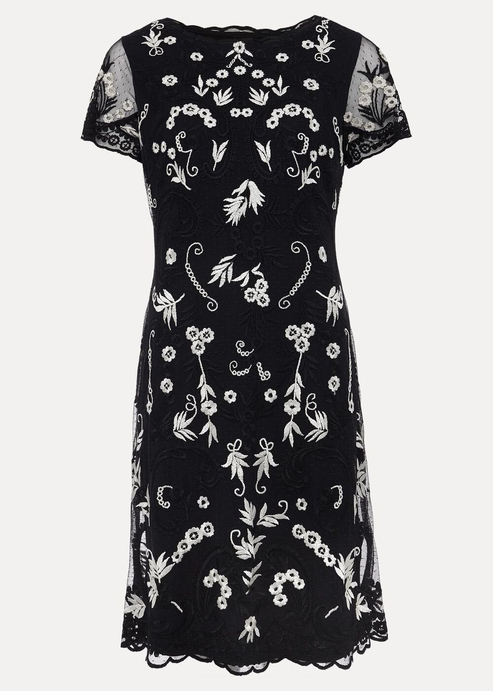 Petite Florisa Embroidered Dress - Navy