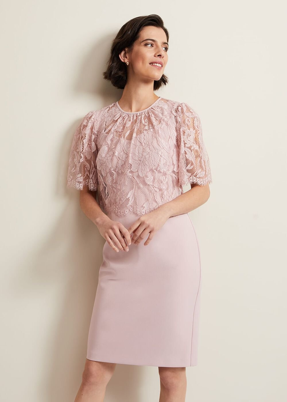 Lynette Lace Double Layer Dress - Pale Pink