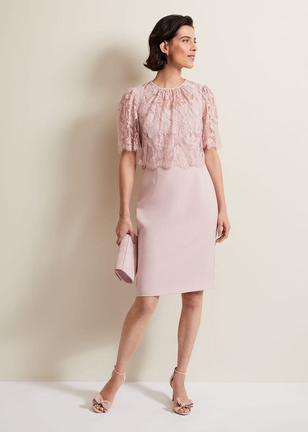Lynette Lace Double Layer Dress - Pale Pink