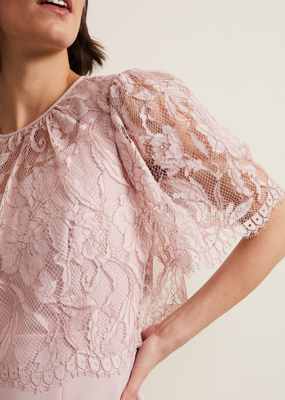 Lynette Lace Double Layer Dress - Pale Pink