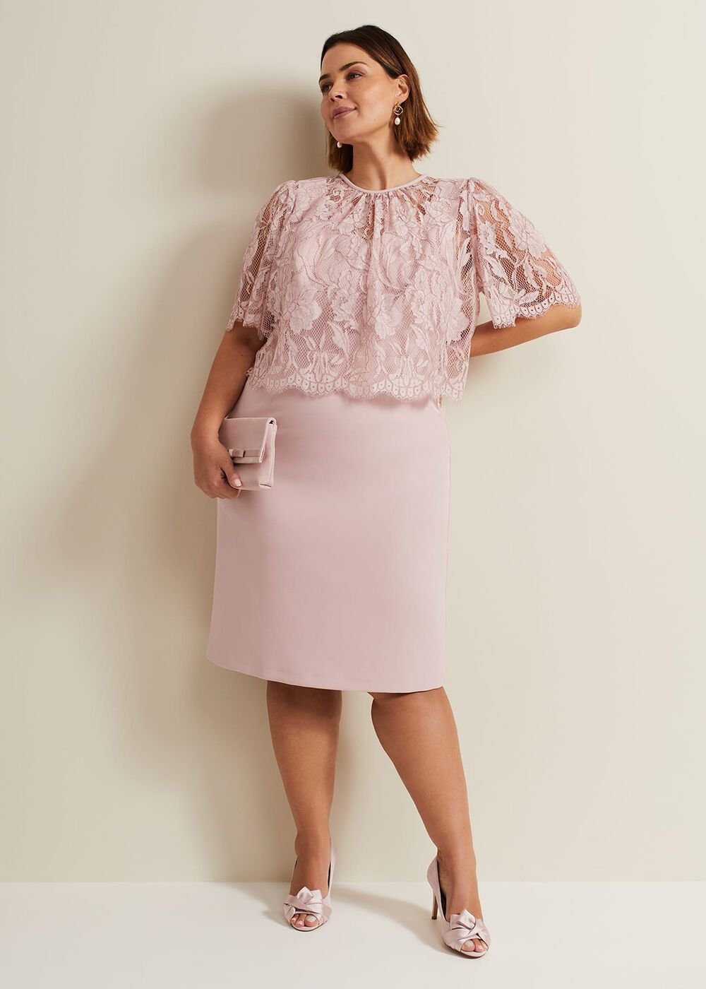Lynette Lace Double Layer Dress - Pale Pink