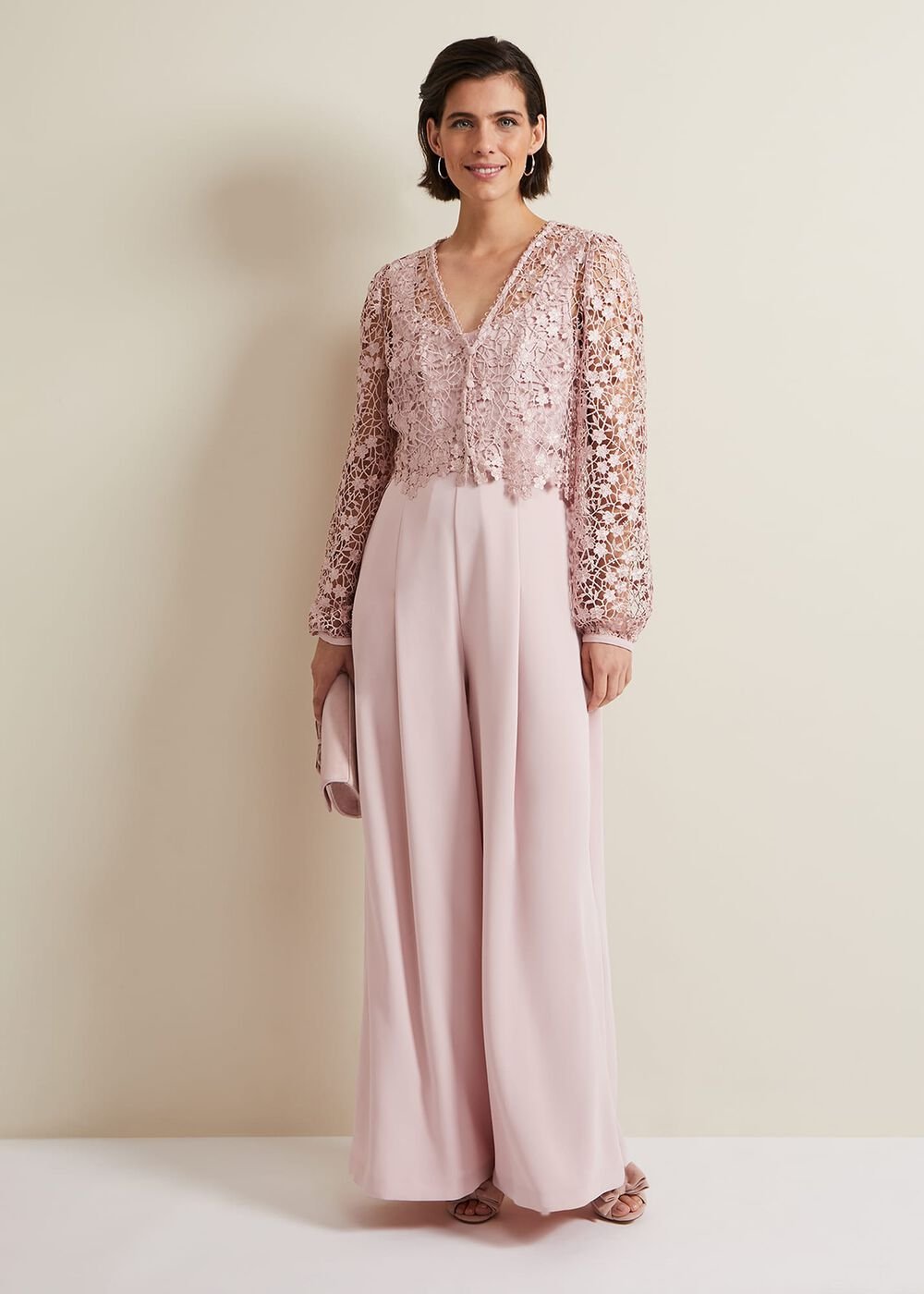 Mariposa Pale Pink Lace Jumpsuit - Pale Pink