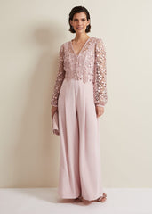 Mariposa Pale Pink Lace Jumpsuit - Pale Pink