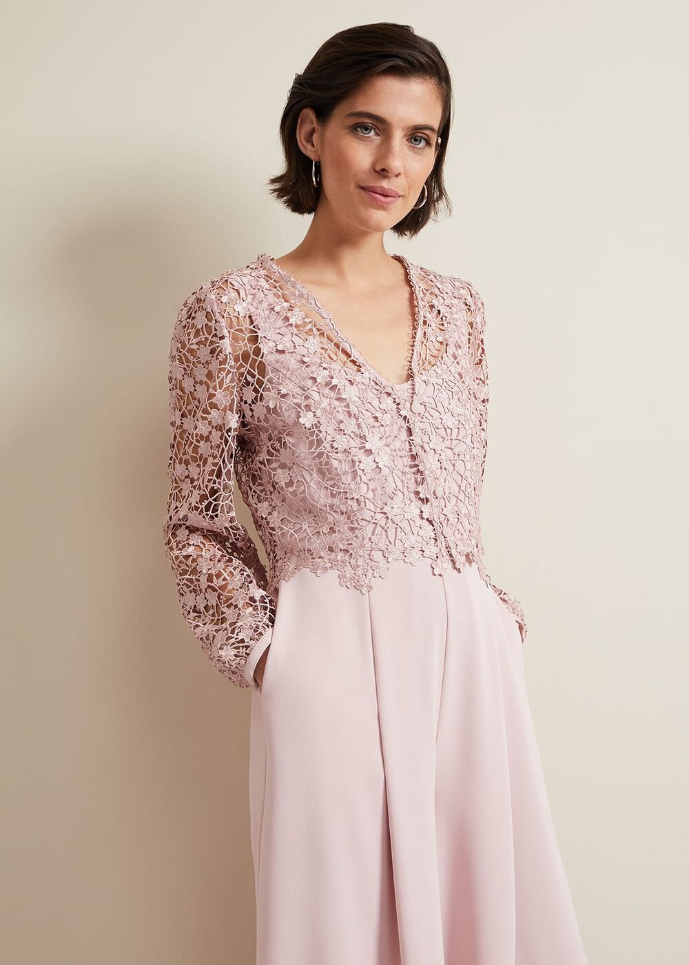 Mariposa Pale Pink Lace Jumpsuit - Pale Pink