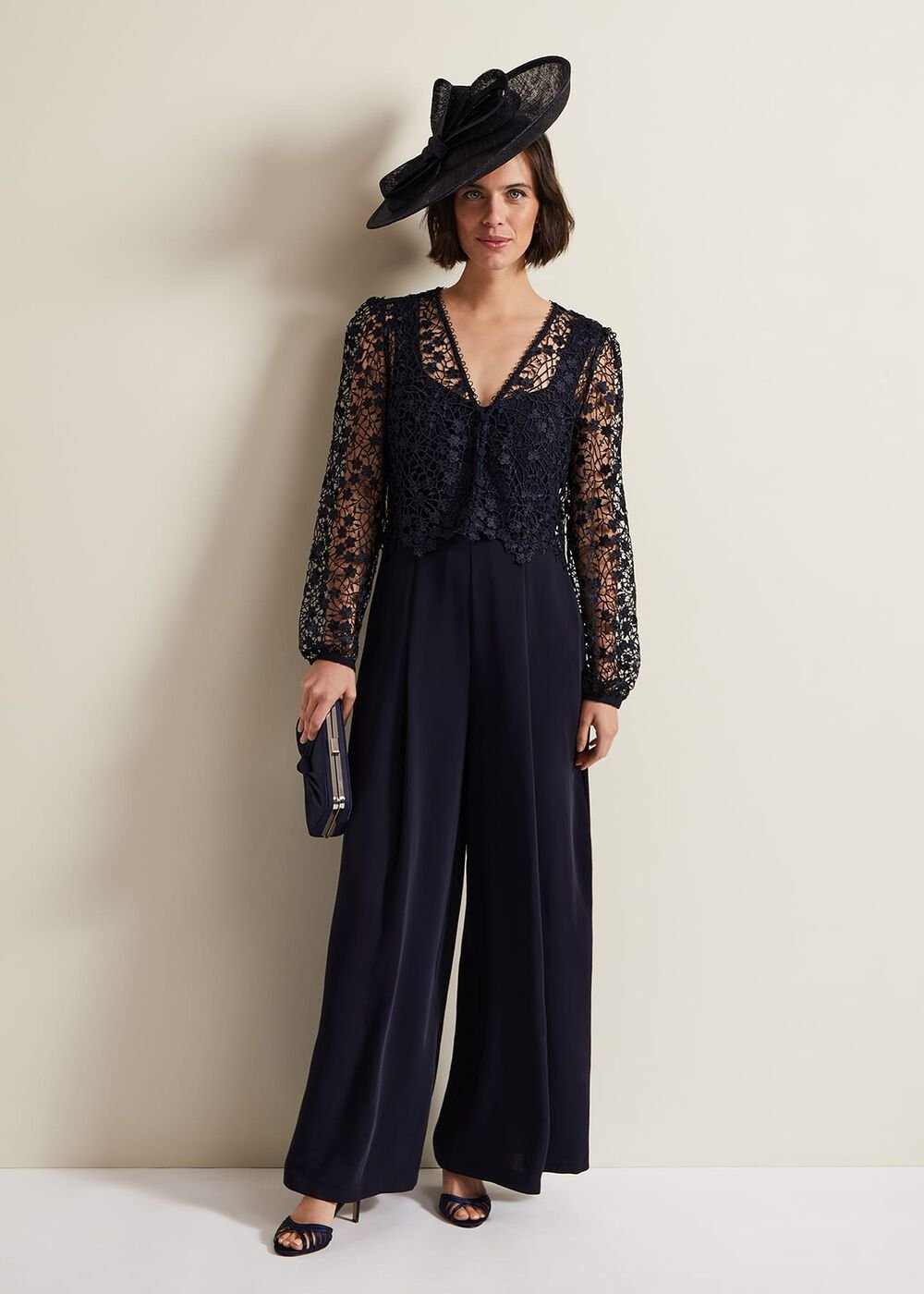 Mariposa Cream Lace Jumpsuit - Navy