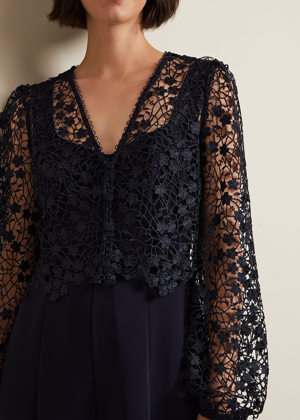 Mariposa Cream Lace Jumpsuit - Navy