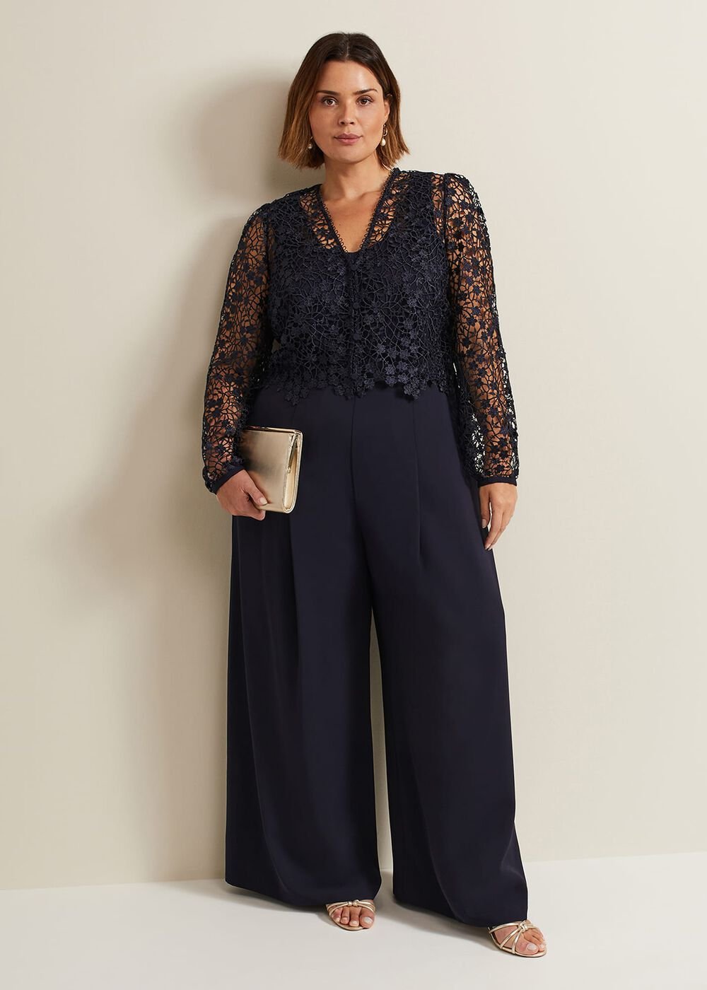 Mariposa Cream Lace Jumpsuit - Navy