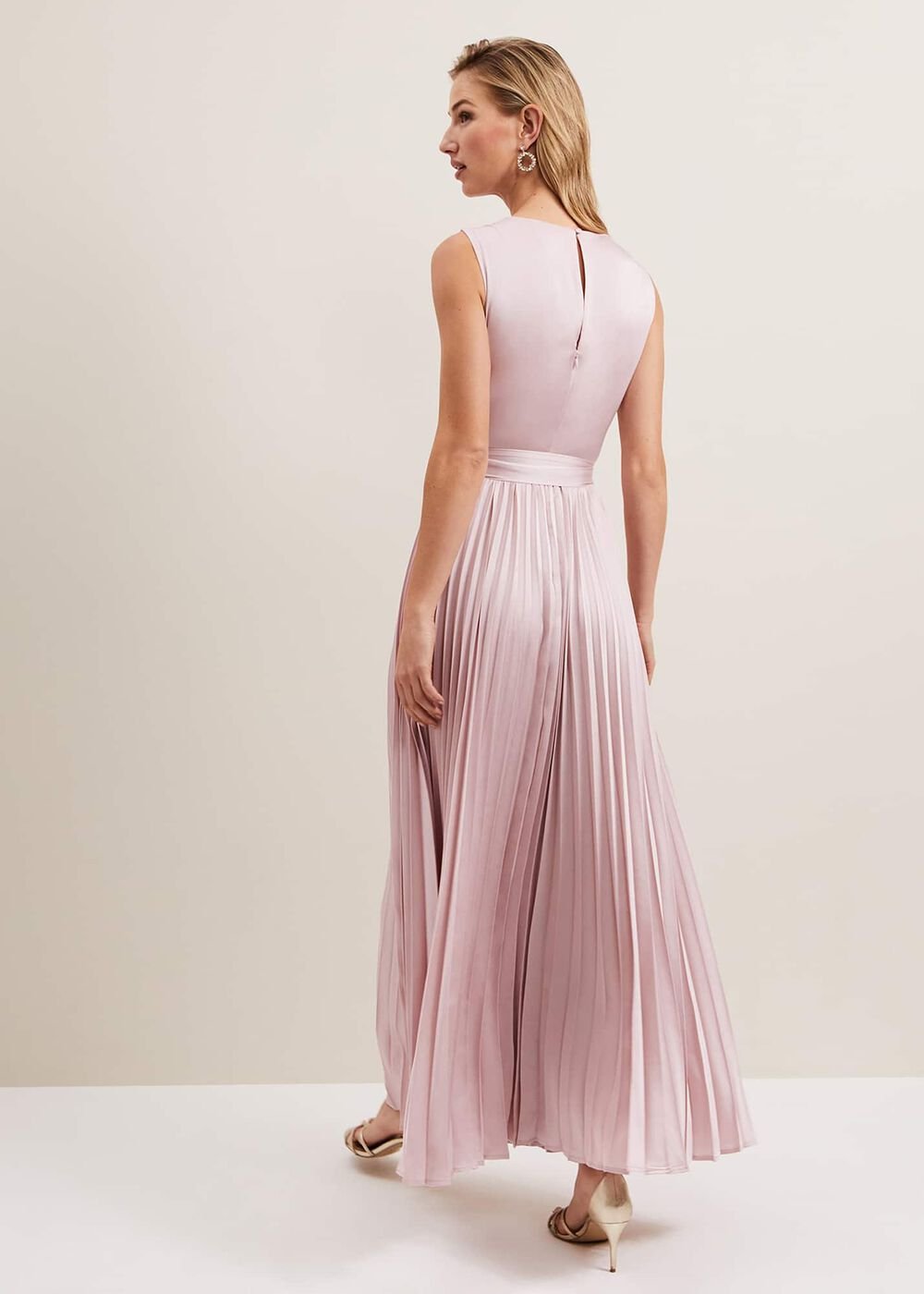 Bonnie Pleat Wrap Satin Maxi Dress - Pink
